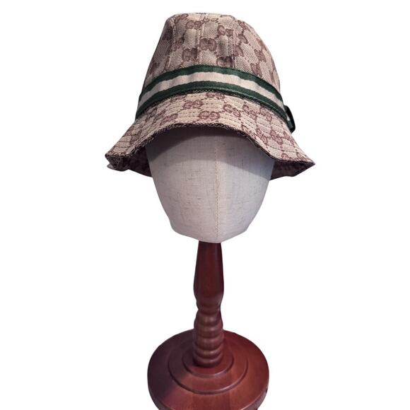 Gucci Monogram Bucket hat with Green White Trim Large Authentic CoA - Picture 3 of 10